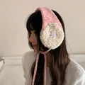Warm winter plush earmuffs for women featuring pink knit and white faux fur style - One Size / Pink