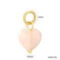 Close-up view of a pink natural stone heart pendant with gold bail showing dimensions - Pink Heart Style (PA10440FG)