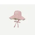 Pink and white checkered wide-brim sun hat for women featuring adjustable chin ties - 56-58cm / Pink