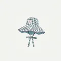 Green and white checkered wide-brim sun bucket hat with adjustable chin strap for women - 56-58cm / Blue