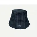 Black pleated bucket hat for women with vertical stripe texture and brand tag detail - 55-58cm (Adjustable Rope Inside) / Black