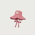 Red and white checkered bucket hat with wide brim and tie strap for summer sun protection - 56-58cm / Red