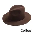 Elegant coffee brown wool felt fedora hat with a wide brim for autumn and winter - Coffee