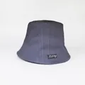 Close-up detail of a dark grey pleated bucket hat for women with a side logo label - 55-58cm (Adjustable Rope Inside) / Gray