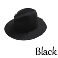 Elegant black wool felt fedora hat with a wide brim for women's autumn winter fashion - Black