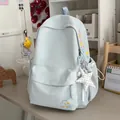 Close-up of light blue student backpack with colorful embroidery and star pendant. - With Pendant / Blue (with Pendant)