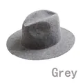 Elegant gray wool felt wide brim fedora hat for women - Gray