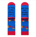 Funny blue cotton socks with 'BRING ME SOME CHIPS' text and french fry patterns design - EU 41-46 / Blue Red Chips Slogan Style
