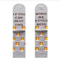 Funny grey crew socks featuring beer mug patterns and Bring Me a Cold Beer printed text - EU 41-46 / Gray Beer Slogan Style