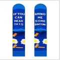 Blue crew socks with bacon and egg pattern and funny "Bring me bacon" text on sole. - EU 41-46 / Blue Bacon Fried Egg Style