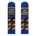 Fun novelty cotton crew socks featuring Bring Me Pizza text and pizza slice patterns - EU 41-46 / Dark Gray Pizza Slogan Style