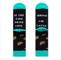 Fun novelty cotton socks in black and teal with 'Bring Me Tacos' quote and taco pattern - EU 41-46 / Black Taco Slogan Style (TACOS)