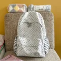 Minimalist Korean style gray star pattern backpack for school and casual travel use. - No Pendant / Off White