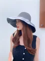 Side view of woman wearing a breathable wide-brim sun hat with UV protection. - 55-58cm / With Windproof Rope / Gray