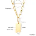 Close-up detail of a gold plated stainless steel ruler pendant necklace with dimensions - Gold