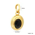 Pendentif élégant en pierre précieuse ovale noire et acier inoxydable doré pour DIY - Pendentif en pierre naturelle ovale noire (PA10570BG) / 8.2x10mm