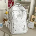 Stylish Korean star pattern backpack for daily travel and casual school use in grey - With Pendant / Light Gray