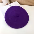 Detailed view of a soft purple wool beret with a classic vintage literary style. - 55-58cm (Stretchy) / Beret / Purple