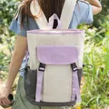 Outdoor Japanese style color-block backpack in lavender and cream with flap closure - Japanese Flap Buckle Style (HEIMI-9381) / Purple White Grey Color Block