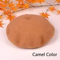 Cute children's and parent-child autumn winter pure wool felt beret painter hat in camel color - Camel