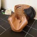 Large capacity brown faux leather tote bag with stylish slouchy design for summer - Tan
