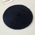 Macro view of a soft navy blue rabbit fur beret for women, warm winter fashion accessory detail - Approx. 54-58cm / Navy Blue