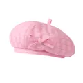 Boina rosa de estilo japonés vintage para mujer con detalle de lazo y textura delicada - 56-58cm / Rosa