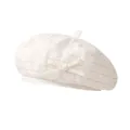Boina blanca texturizada de estilo japonés retro para mujer con un pequeño lazo - 56-58cm / Blanco Roto