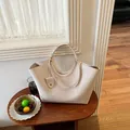 Minimalist cream woven tote bag with large capacity and elegant Korean aesthetic - Large Capacity Tote Bag / Off White