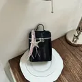 Mini borsa nera per cellulare con ciondolo a stella scintillante e nastro rosa dolce - Con Ciondolo / Nero