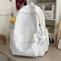 Heather grey student backpack featuring colorful embroidery and cute star plush pendant - With Pendant / Light Gray (With Charm)