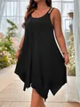 Vue détaillée d'une robe sans manches noire grande taille à ourlet asymétrique - XL / Robe (JX4088) / Noir