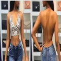 Sexy silver sequined backless halter crop top with cowl neck detail. - One Size / Tops / Silver