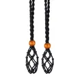 Hand-woven black adjustable cord net pocket necklace holder with wooden bead detail - Mesh Bag Only (Without Stone) / Black