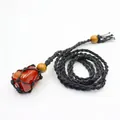 Natural red crystal stone pendant necklace in black hand-woven mesh adjustable pouch - Red Agate / Black