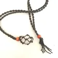 Handmade braided net necklace featuring a natural clear crystal quartz stone pendant - White Crystal / Black
