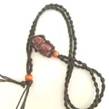 Hand-woven adjustable black cord necklace with a natural polished red stone pendant - Red Jasper / Black