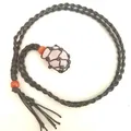 Handmade rose quartz crystal pendant necklace with adjustable black braided net cord design - Rose Quartz / Black