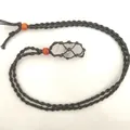 Handmade woven mesh adjustable necklace with natural clear crystal point pendant - White Crystal Pillar / Black