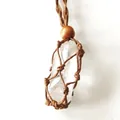 Natural clear quartz crystal pendant with brown hand-woven mesh cord - White Crystal Pillar / Brown