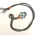 Handcrafted black rope net necklace with natural blue crystal stone pendant jewelry - Opal / Black