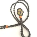 Handmade black woven net necklace with polished natural yellow crystal stone pendant - Citrine / Black