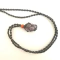 Natural purple crystal stone pendant with black macrame woven net pocket - Amethyst / Black