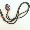 Hand-woven black cord necklace with purple amethyst stone in an adjustable net pocket - Lilac Stone / Black