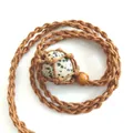 Natural dalmatian jasper stone in a handmade brown braided net adjustable necklace - Dalmatian Jasper / Brown