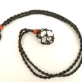 Handmade braided net necklace with natural white howlite stone pendant and red wood beads - White Turquoise / Black