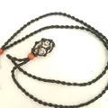 Handmade woven net pouch necklace with natural Dalmatian Jasper stone pendant - Dalmatian Jasper / Black