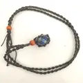 Handmade adjustable black braided mesh necklace with blue natural crystal stone pendant - Lapis Lazuli / Black