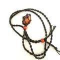 Natural raw crystal stone pendant in black handmade braided adjustable net pouch necklace - Jasper / Black