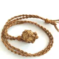 Handmade braided rope necklace with natural raw stone pendant and adjustable wooden beads - Jasper / Brown
